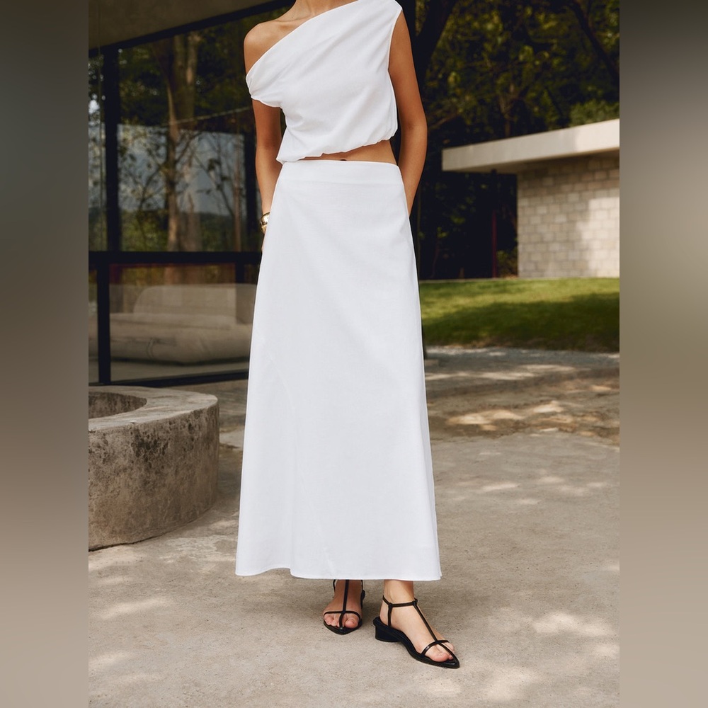 Commense Cotton & Linen Solid Maxi Skirt - Picture 4 of 13